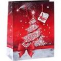 Geschenktasche Sigel Sparkling Tree, mit Kordeln & Geschenkanhänger, Papier, rot mit Weihnachtsbaum, klein, 5 Stück