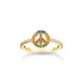 Ring Peace mit bunten Steinen gold