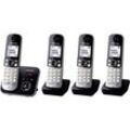 Panasonic KX-TG6824 Quattro DECT, GAP Schnurloses Telefon analog Anrufbeantworter, Freisprechen Schwarz, Silber