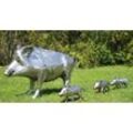 Casa Padrino Skulptur Luxus Gartendeko Skulpturen Wildschwein mit 3 Frischlingen Silber
