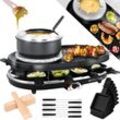 KESSER® 3in1 Raclette-Grill mit Naturgrillstein, Grillplatte und Fondue, Tischgrill für 8 Personen, Elektrogrill Raclette Grill antihaftbeschichteter Grillplatte, 8 Pfannen und Holzspatel