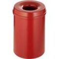 Abfallsammler, für den Innen- & Außenbereich, Volumen 15 l, selbstlöschender Deckel, Ø 255 x H 300 mm, Metall, rot/rot