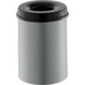 Abfallsammler, für den Innen- & Außenbereich, Volumen 15 l, selbstlöschender Deckel, Ø 255 x H 300 mm, Metall, alufarbig/schwarz