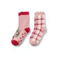 2 Paar Kleinkinder-Antirutsch-Socken mit Herz-Jacquard - Weiss/Kariert - Kinder - Gr.: 19-22