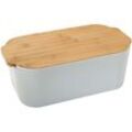 Brot Aufbewahrungsbox Kunstoff grau mit Bambusdeckel 33 cm