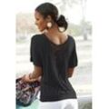 LASCANA Strandshirt schwarz Gr. 36/38 für Damen. Rundhals und Häkelapplikation. Figurumspielend