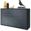 Vladon - Kommode Sideboard Anrichte Schrank Ben V3 in Schwarz - Hochglanz und Naturtöne - Front in Grau Hochglanz Korpus matt - Front in Grau