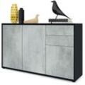 Vladon - Kommode Sideboard Anrichte Schrank Ben V3 in Schwarz - Hochglanz und Naturtöne - Front in Beton Oxid Optik Korpus matt - Front in Beton Oxid