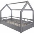 Holzbett - Hausbett - Hausbett - Kinderbett - 160x80 - grau - mit Barriere