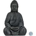 Xl Buddha Figur sitzend, 50 cm hoch, Feng Shui, Outdoor, Garten Dekofigur, große Zen Buddha Statue, dunkelgrau - Relaxdays
