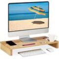 Monitorständer Bambus, 7 Fächer, Bildschirmerhöhung Schreibtisch, Monitor Unterbau, hbt: 8,5x60x30 cm, natur - Relaxdays