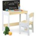 Kindersitzgruppe, Tisch & Stuhl, Kindertisch mit Tafel, zum Malen & Basteln, Kindersitzkombination, weiß/beige - Relaxdays