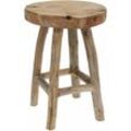 Spetebo - Massivholz Teak Sitzhocker mit 4 Beinen - ø 30 cm - Holz Sitz Hocker Blumen Ständer handgefertigt
