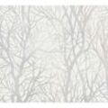 Modernes Tapeten Panel | Baum Tapete selbstklebend ideal für Schlafzimmer und Flur | Wandpanel mit Wald Muster in Grau und Weiß - Beige / Crème