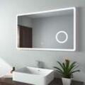 Badspiegel mit 3-fache Vergrößerung, led Badspiegel mit Beleuchtung, 100x60cm, Kaltweißes Licht, Touch - Emke
