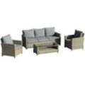 4-tlg. Polyrattan Gartenmöbel Set Gartengarnitur Garten-Set Sitzgruppe Loungeset Loungemöbel mit Couchtisch Sitzkissen Aluminium Braun+Grau