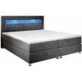 Boxspringbett Vancouver – Doppelbett mit LED-Beleuchtung, Topper & Bonell-Federkern-Matratzen – Bett Polsterbett mit Stoff - 180x200 cm Grau - Juskys