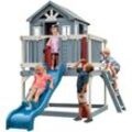 Backyard Discover Spielhaus Beacon Heights mit blauer Rutsche, Sandkasten & Veranda Stelzenhaus in Blau & Weiß aus Holz für Kinder Spielturm für den
