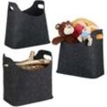 3er Set Filztaschen, faltbar, flexibel, Griffe, 20 Liter, Filz, Tragetasche, HxBxT: 39,5 x 40 x 23 cm, modern, anthrazit