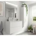 Badezimmer Badmöbel 80 cm Ulisse aus Mattweiß Holz mit Porzellan Waschtisch 80 cm - Mit Doppelsäule, Spiegel und Led-Lampe