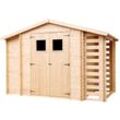 Gartenhaus mit Brennholzregal aus Holz 5,41 m2 - Gartenschuppen Holz – B206xL328xH218 cm - Geräteschuppen - TIMBELA M389