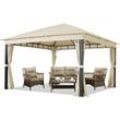 Gartenpavillon 4x4m alu premium ca. 220g/m² Dachplane wasserdicht, Pavillon Gartenzelt 4 Seitenteile champagner - champagnerfarben