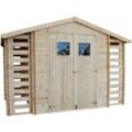 Gartenhaus mit Brennholzregal aus Holz 5,47 m2 - Gartenschuppen Holz – B206xL328xH218 cm - Geräteschuppen Timbela M391