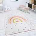 Paco Home - Kinderteppich Teppich Kinderzimmer Spielmatte Rutschfest Regenbogen Herz Creme Rosa 155x230 cm