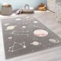 Paco Home - Kinder-Teppich, Spiel-Teppich Für Kinderzimmer Mit Planeten Und Sternen, In Grau 133 cm Quadrat