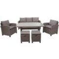 Poly-Rattan Garnitur HHG 078, Garten-/Lounge-Set Sofa Sitzgruppe, Tischplatte wpc Spun Poly halbrundes Rattan grau - grey