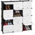 Relaxdays Schuhschrank, 24 Fächer mit Türen, Regalsystem modular, Kunststoff & Metall, HxBxT 125x125x32 cm, schwarz-weiß