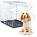 Relaxdays Hundekäfig, zuhause & Auto, HBT: 83 x 75 x 109 cm, faltbare Hundebox mit Boden & Tür, Griff, Stahl, silber