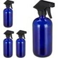 4 x Sprühflasche Glas, Füllmeng 500 ml, nachfüllbar, Nebel & Strahl, Haarpflege, Reinigung, Zerstäuber, leer, blau