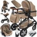 KESSER® Loops 3 in 1 Kinderwagen Kombikinderwagen Komplettset incl. Babywanne & Buggy Sportsitz & Auto-Babyschale - Voll-Gummireifen - Wickeltasche/Regenschutz/Kindertisch Set