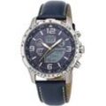 ETT Funkchronograph Professional World Timer, EGT-11574-31L, Armbanduhr, Herrenuhr, Stoppfunktion, Datum, Solar, blau
