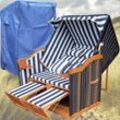 Gardeni - Sylt Strandkorb 2-Sitzer xl blau-weiss Polyrattan - blau gestreift - schwarzes Polyrattan