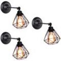 3er Wandleuchte, Vintage Industrielle Diamant Wandlampe mit Diamant Käfig E27 Lampe Decor für Wohnzimmer Schlafzimmer (Schwarz)