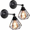 2er Wandleuchte, Vintage Industrielle Diamant Wandlampe mit Diamant Käfig E27 Lampe Decor für Wohnzimmer Schlafzimmer (Schwarz)