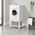 en.casa Waschmaschinen-Sockel Courtavon mit Ablage Stahl Weiß
