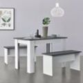en.casa Tisch- und Bank Set Hokksund 110x70 cm mit 2 Bänken Weiß/Grau