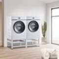 en.casa Waschmaschinen-Sockel 2-fach Bothel mit Ablagen 150 kg Weiß