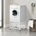 en.casa Waschmaschinen-Sockel Florimont mit Ausziehablage Stahl