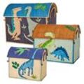 RICE Spielzeug Korb 3er-Set aus Bast mit Dinosauriern, Set: L52 x B34 x H42 cm, mehrfarbig
