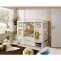 TiCAA Hausbett Mini mit Bettkasten "Safari" Kiefer Weiß