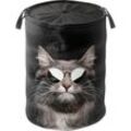 Sanilo Wäschekorb Cool Cat, kräftige Farben, samtweiche Oberfläche, mit Deckel, schwarz