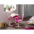 Vipack Kinderschreibtisch Comfortline (Set, mit Stuhl), Schülerschreibtsich, ergenomisch höhenverstellbar, mit Stauraumfach, rosa|weiß