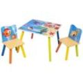 Kindertisch mit 2 Stühlen, Kindersitzgruppe mit Meer-Motiv, Tisch und Stühle für Kinder aus E1-MDF Massivholz, abgerundete Ecken sicher, Tisch