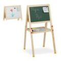 Standtafel Kinder, beidseitig magnetisch, höhenverstellbar, hbt 77x39x44,5 cm, Whiteboard & Kreidetafel, natur - Relaxdays