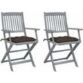 2er Set Gartenstühle Gartensessel Klappbare Stühle für Garten Terrasse Balkon mit Kissen Massivholz Akazie DE90334