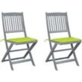 2er Set Gartenstühle Gartensessel Klappbare Stühle für Garten Terrasse Balkon mit Kissen Massivholz Akazie DE65720